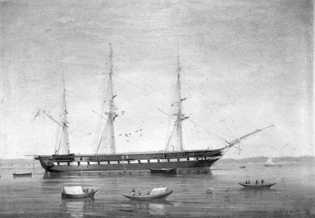 Detail of HMS 'Shannon' at anchor by A. de Simone