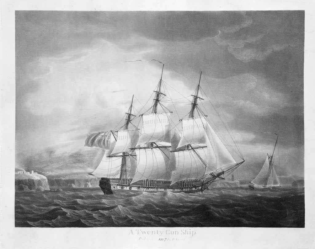 Detail of A twenty-gun ship by Robert Dodd