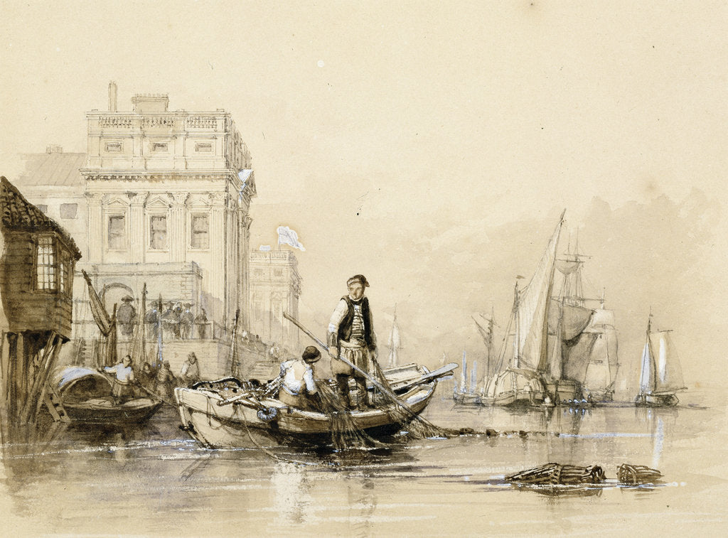 Detail of 'Jack helping Freeman the fisherman' [off Greenwich Hospital]. Original illustration for Marryat's 'Poor Jack' (1840) by Clarkson Stanfield