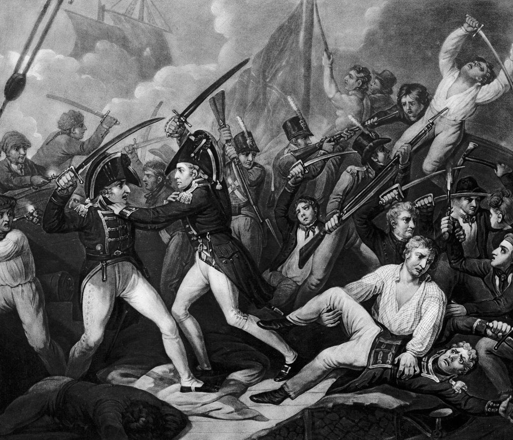 Detail of The Battle of Trafalgar, 1805: Captain Harvey of the 'Temeraire' clearing the deck of French and Spaniards by Gillbank