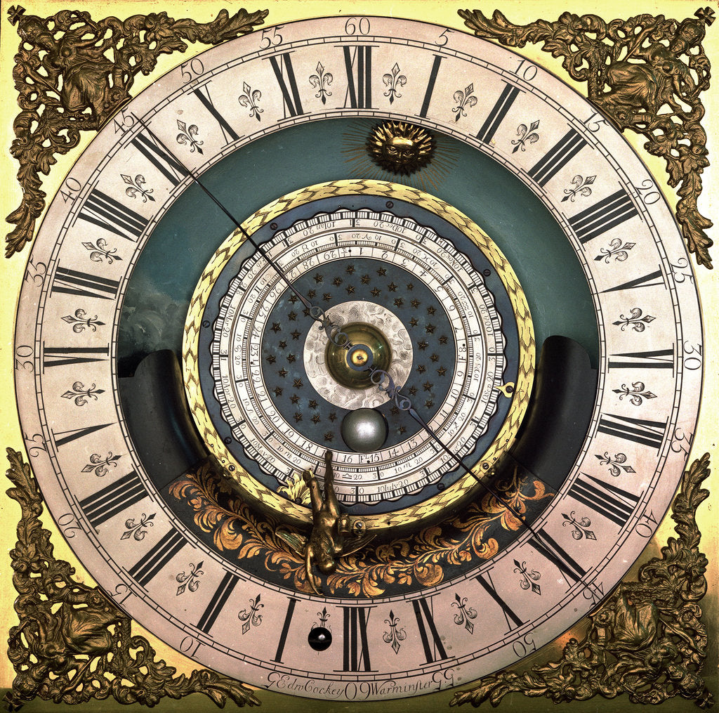 Detail of Astronomical longcase clock (detail) by Edward Cockey