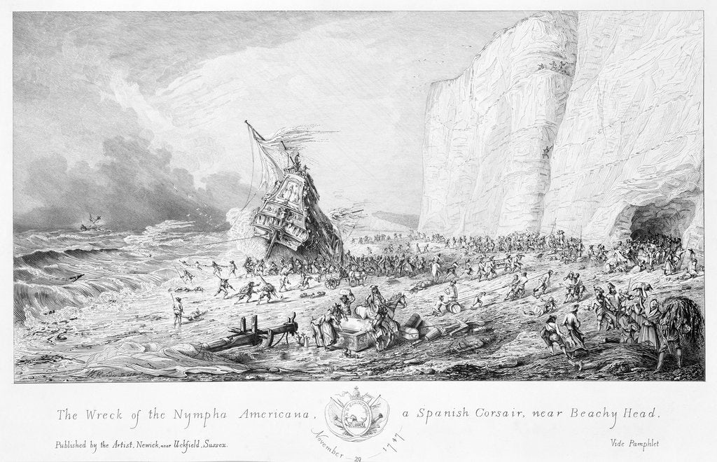 Detail of The wreck of the 'Nympha Americana', a Spanish corsair, near Beachy Head, 29 November 1747 by Newick