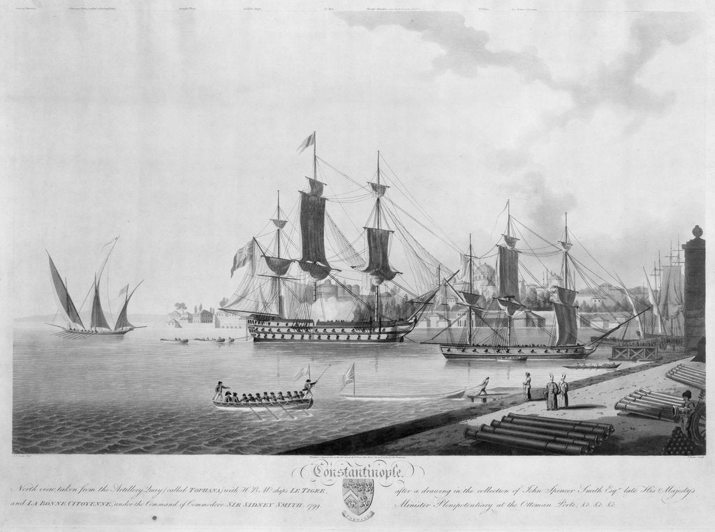 Detail of North view of 'Constantinople', taken from the Artillery Quay (called Tophana) with HBM's ships 'Le Tigre' and 'La Bonne Citoyenne' under the command of Sir Sidney Smith, 1799 by John Thomas Serres