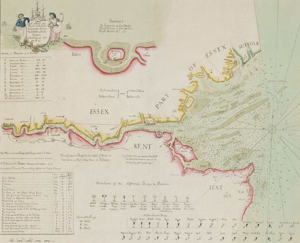 Detail of Chart of the River Thames and Estuary, 1790 by Richard Stanier