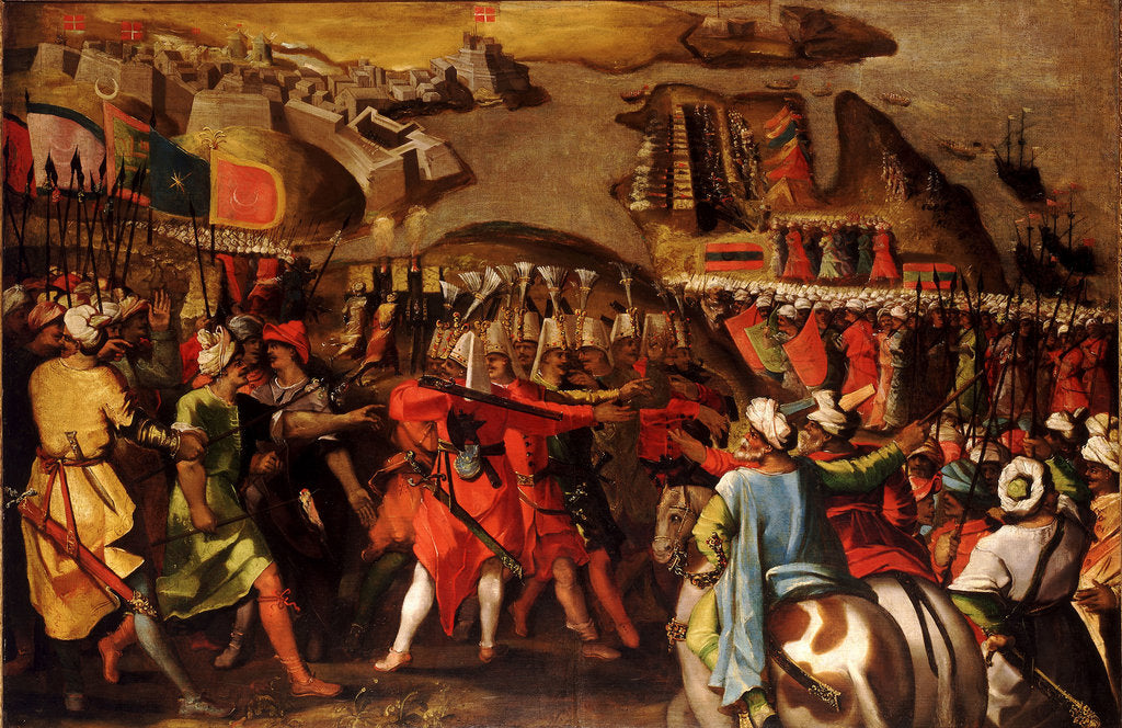 Detail of The Siege of Malta:Turkish bombardment of Birgu, 6 July 1565 by Matteo Perez d'Aleccio