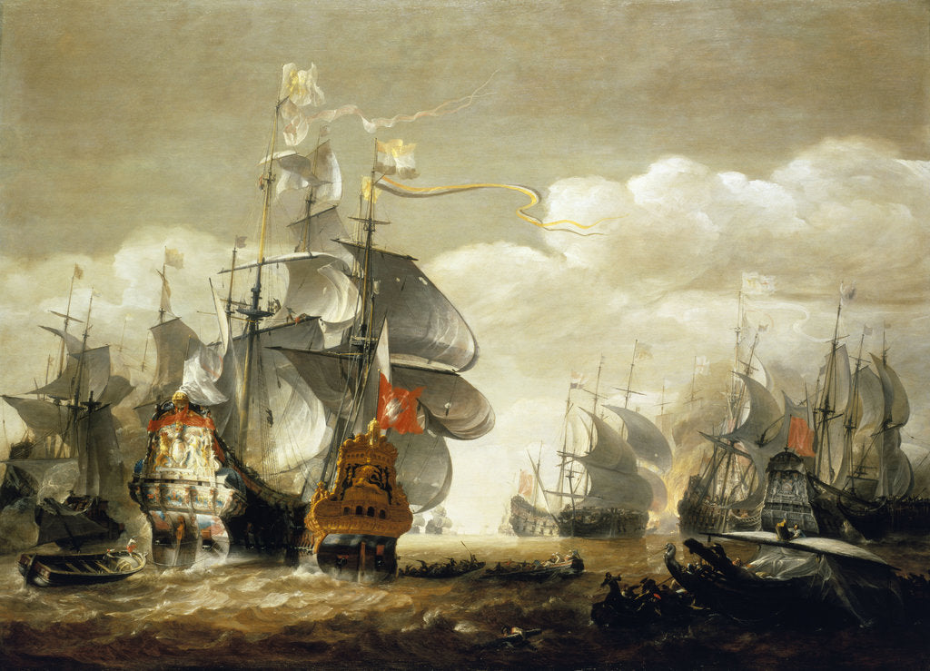 Detail of The Battle of Lowestoft, 3 June 1665, Showing HMS 'Royal Charles' and the 'Eendracht' by  Hendrik van Minderhout