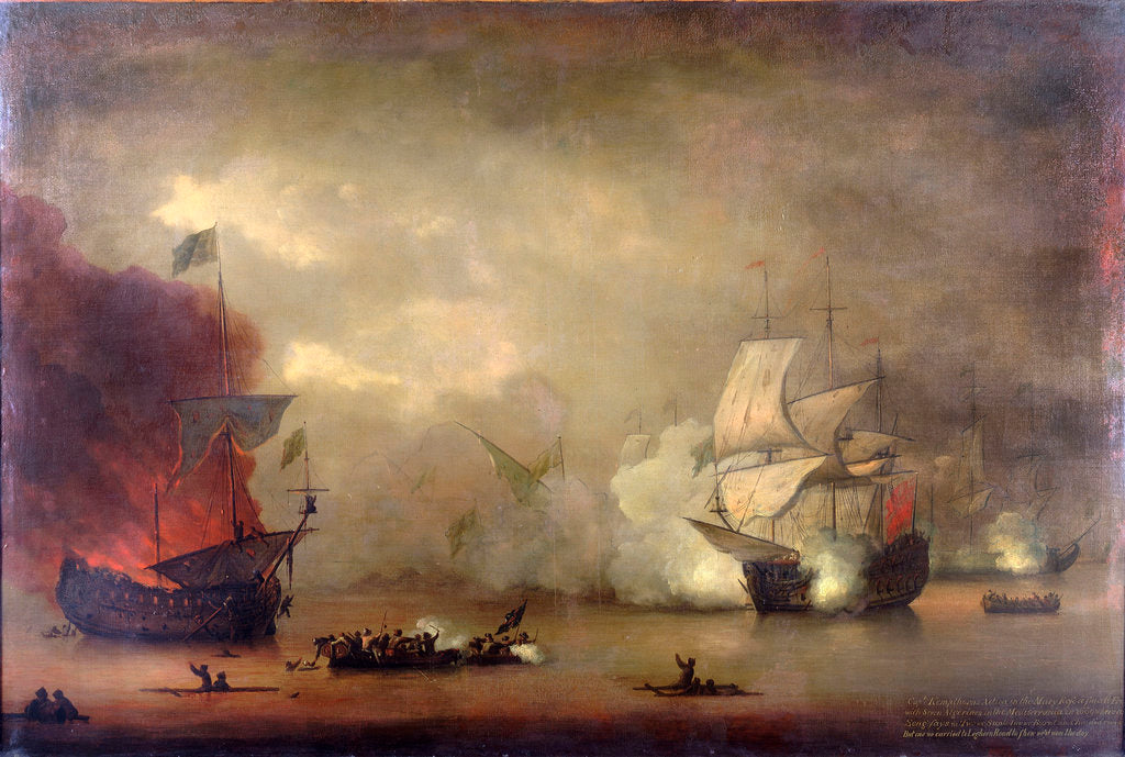 Detail of Action between HMS 'Mary Rose' and seven Algerines, 8 December, 1669 by Peter Monamy