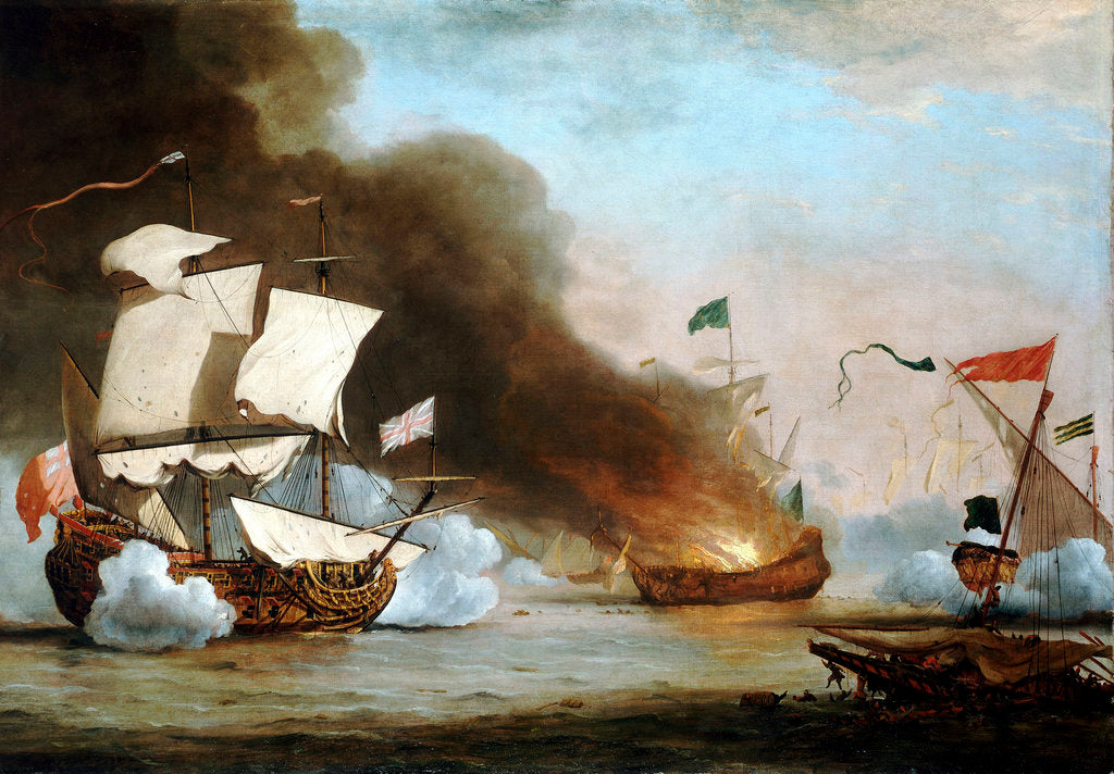 Detail of An English ship in action with Barbary Corsairs, circa 1680 by Willem Van de Velde the Younger