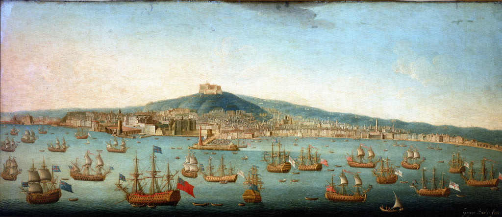 Detail of View of the bay of Naples with Admiral Byng's fleet at Anchor, 1 August 1718 by Gaspar Butler
