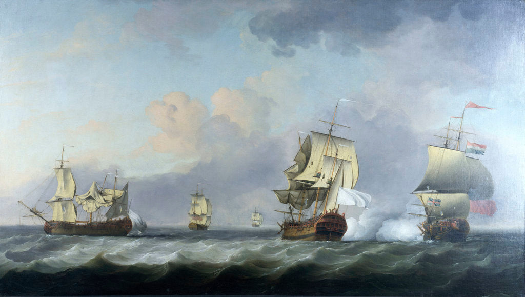 Detail of The capture of the 'Marquise d'Antin' and 'Louis Erasme' by the English Privateers 'Duke' and 'Prince Frederick' by Charles Brooking