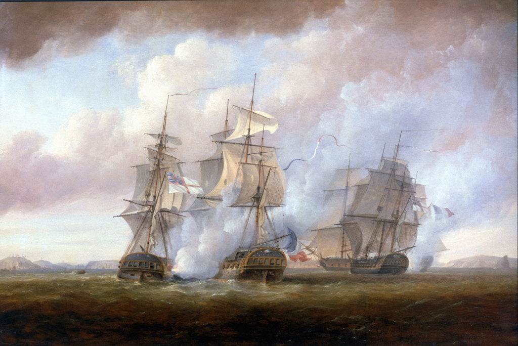 Detail of The capture of the 'Resistance' and 'Constance' by HMS 'San Fiorenzo' and 'Nymphe', 9 March 1797 by Nicholas Pocock