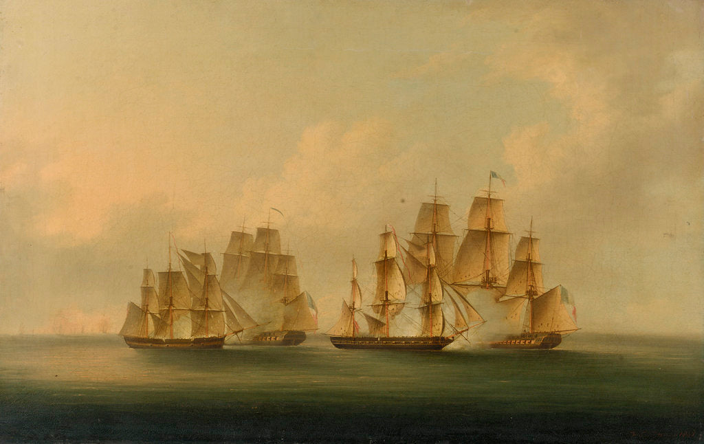 Detail of Action of HMS 'Arrow' and 'Acheron' against the French frigates 'Hortens'e and 'Incorruptible': beginning of the action, 4 February 1805 by Francis Sartorius