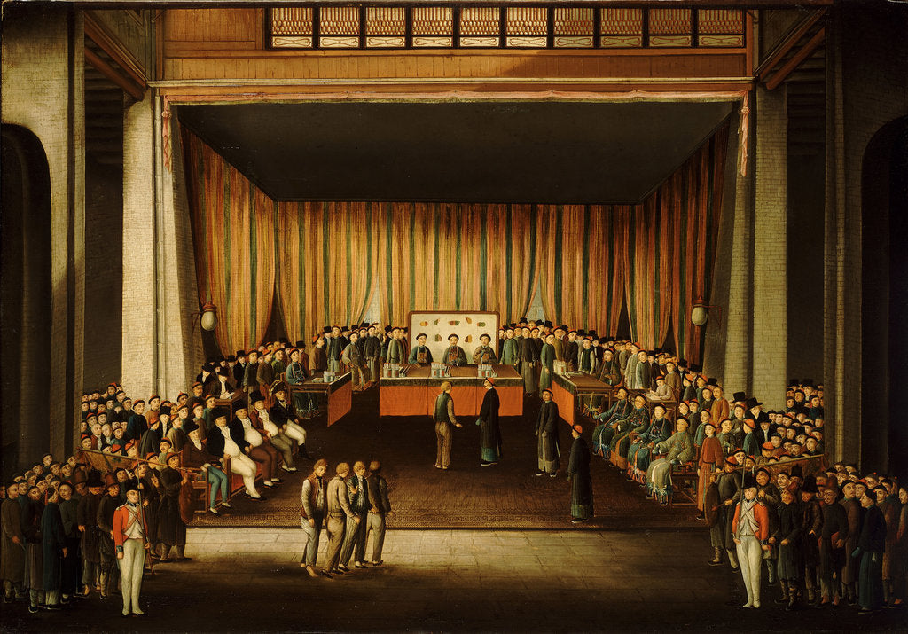 Detail of Trial of four British seamen at Canton, 1 October 1807: scene inside the Court by Chinese School