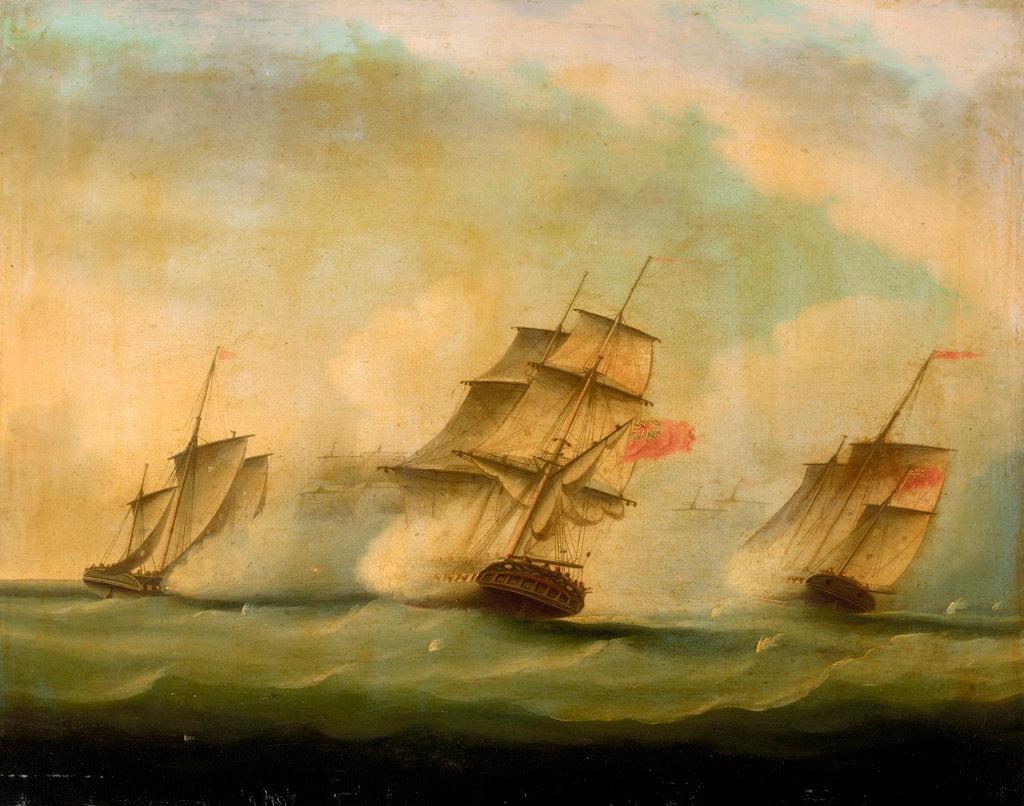 Detail of HMS 'Lynx' and 'Monkey' capturing three Danish luggers, 12 August 1809 by British School
