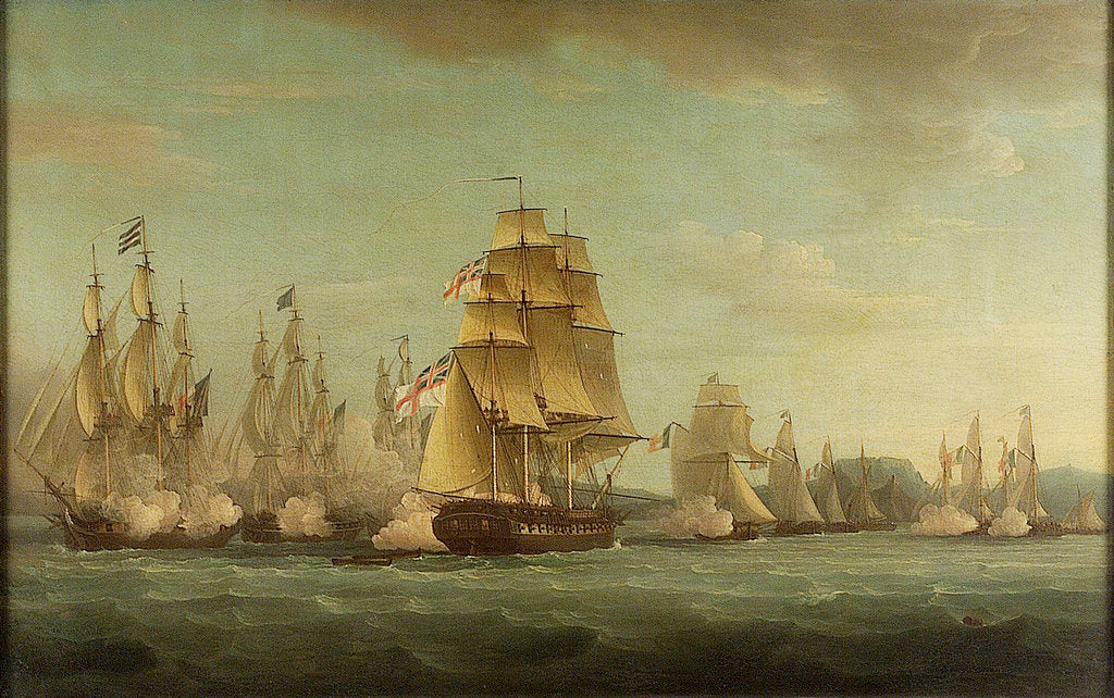 Detail of HMS 'Spartan' and French frigates: beginning of the action, 3 May 1810 by Thomas Whitcombe