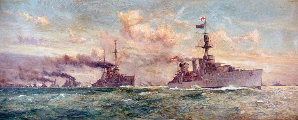 Detail of HMS 'Cardiff ' leading the  German High Seas Fleet to surrender in the Firth of Forth, 21 November 1918 by Charles Dixon