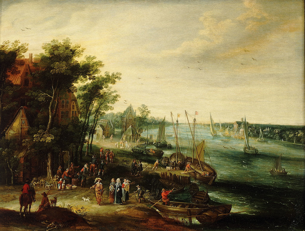 Detail of A landscape with a village on the bank of a river by Jan Err:520 Brueghel the Elder