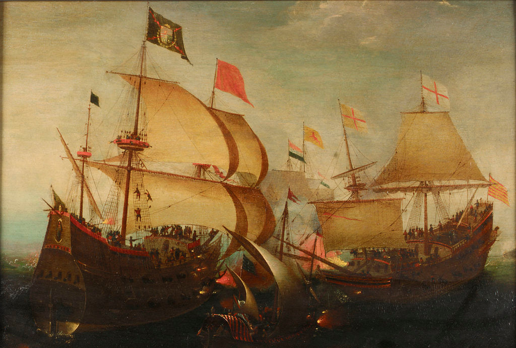 Detail of An English and a Dutch ship attacking a Spaniard by Aert Anthonisz
