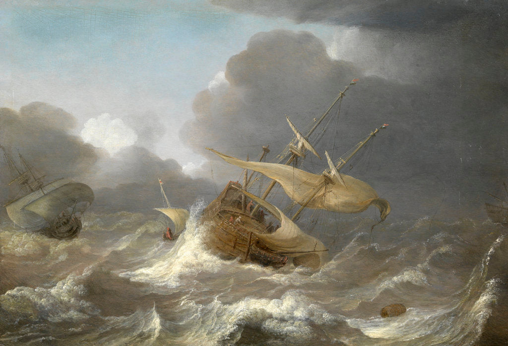 Detail of Dutch ships in a gale by Jan Porcellis