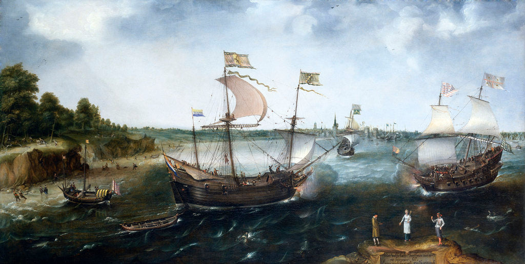 Detail of A Dutch merchantman attacked by an English Privateer, off La Rochelle by unknown