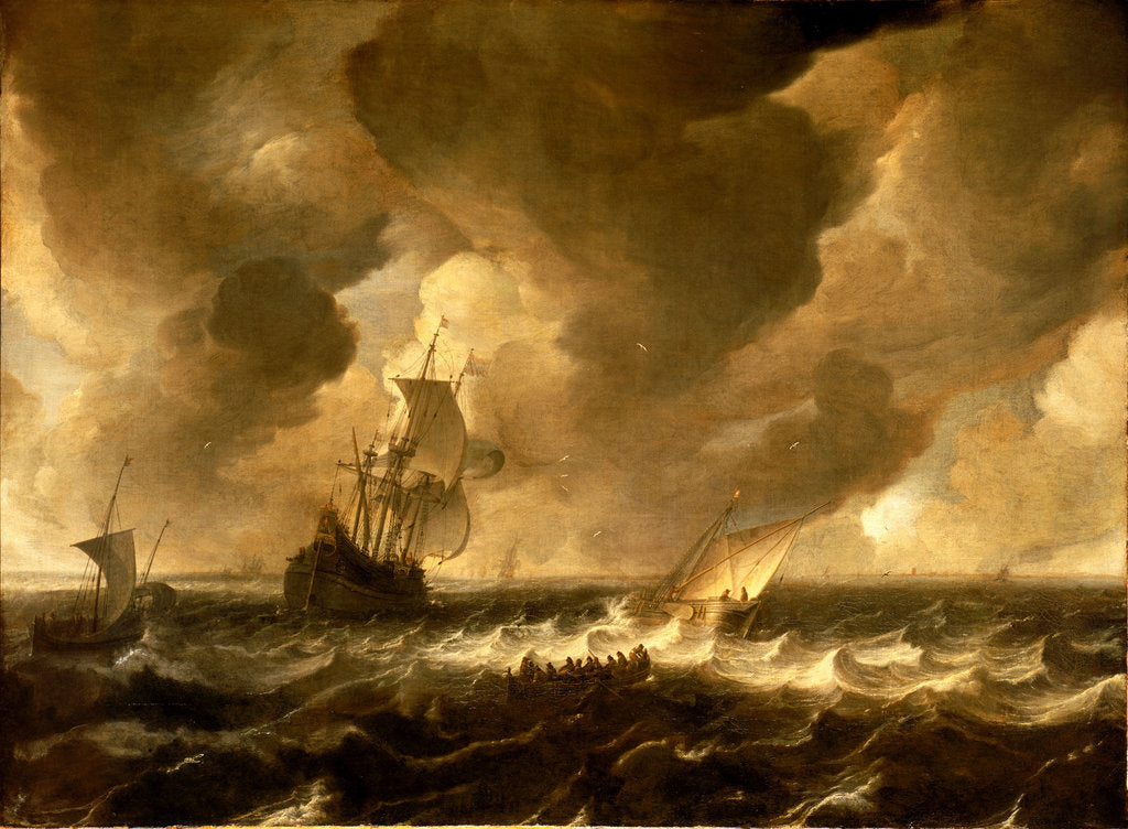 Detail of A flute and other vessels off the Dutch coast by Pieter de Zeelander