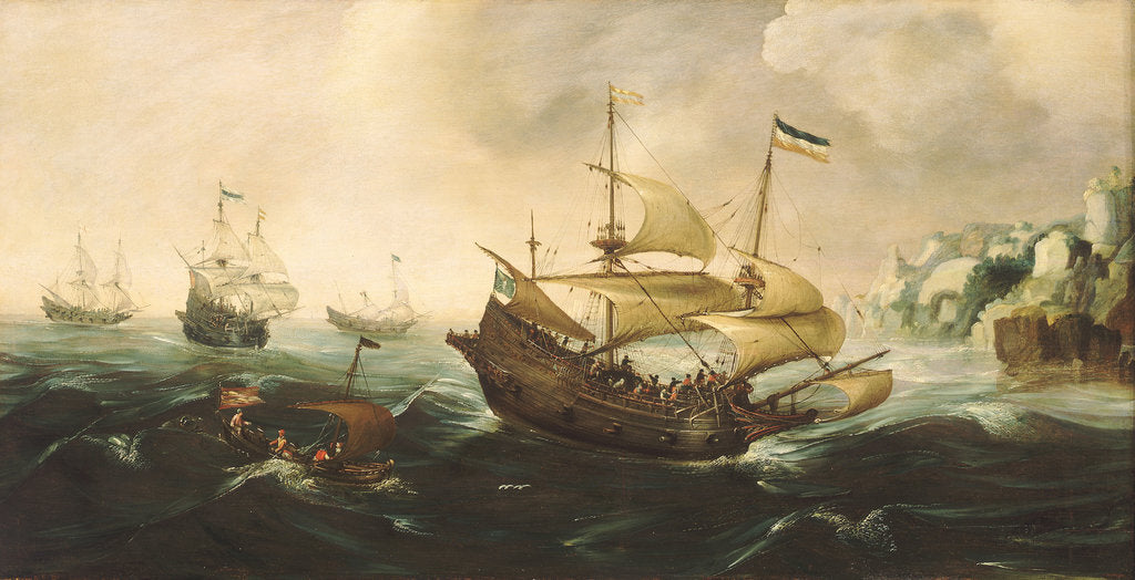 Detail of Dutch ships running down onto a rocky shore by Andries van Eertvelt