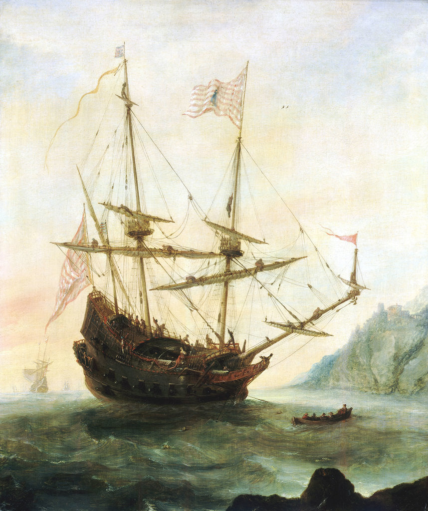 Detail of The 'Santa Maria' at anchor by Andries van Eertvelt