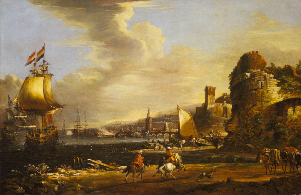 Detail of The port of Genoa by Adriaan van der Cabel