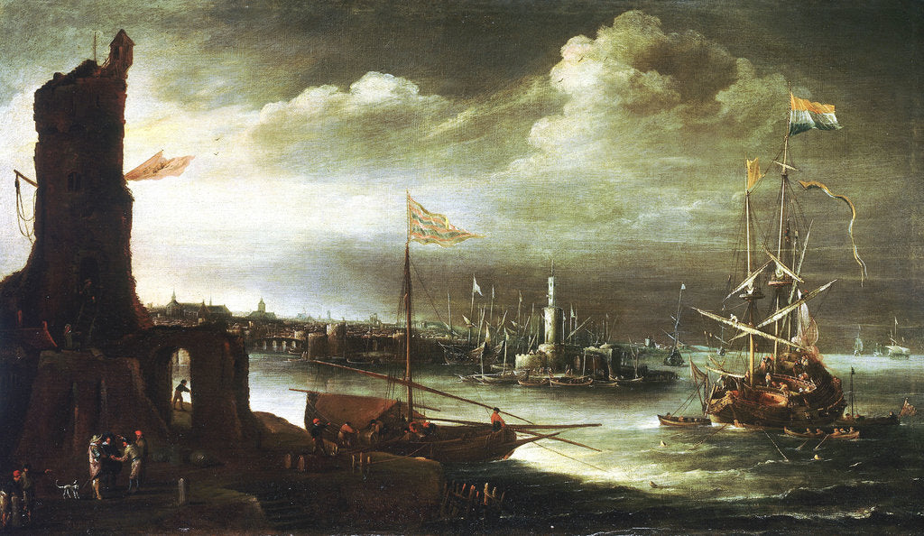 Detail of A Dutch ship at anchor off Genoa by Andries van Eertvelt