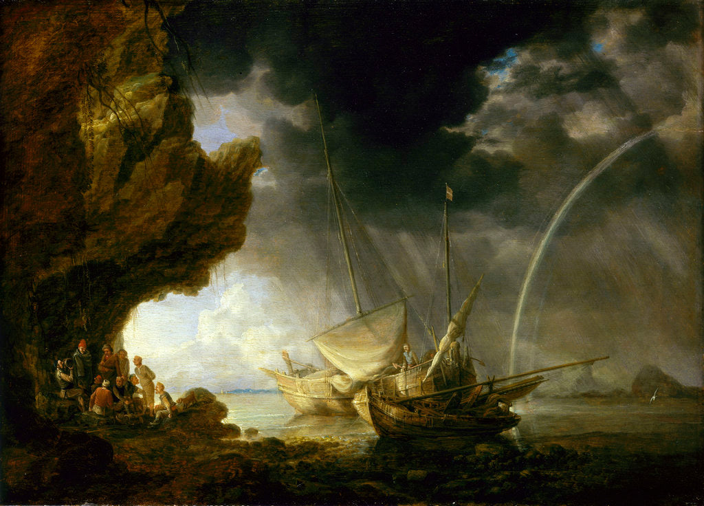 Detail of Seascape with sailors sheltering from a rainstorm by Bonaventura Peeters the Elder