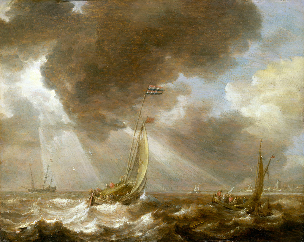 Detail of Dutch fishing boats in a fresh breeze by Bonaventura Peeters the Elder
