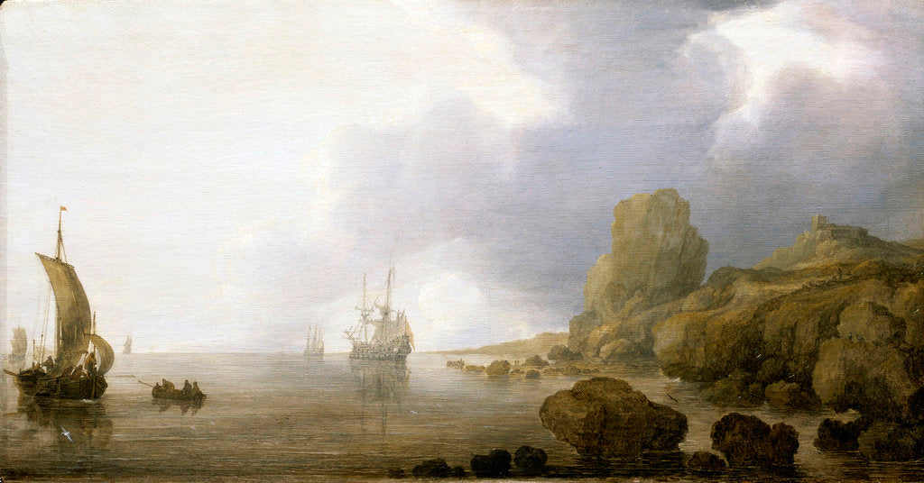 Detail of Ships becalmed on a rocky coast by Simon de Vlieger