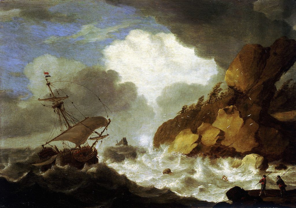 Detail of A Dutch ship foundering off a rocky coast by Hendrick Staets