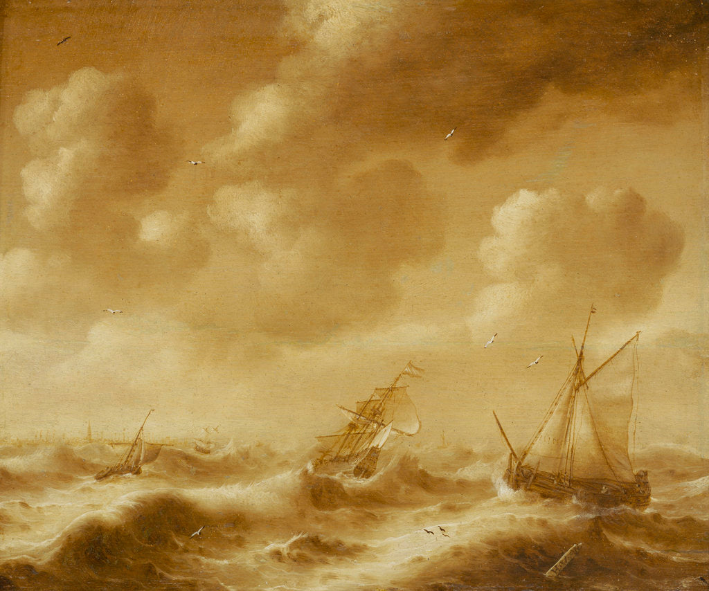 Detail of Shipping in a gale by Hendrick van Anthonissen