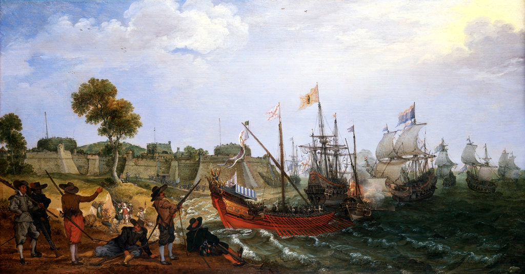Detail of Dutch squadron attacking a Spanish fortress by Adam Willaerts