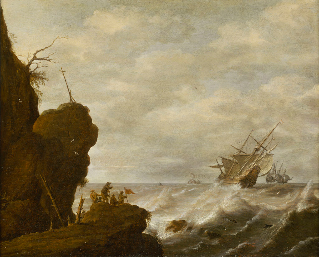 Detail of A Dutch ship in a breeze off a rocky coast by Pieter Mulier
