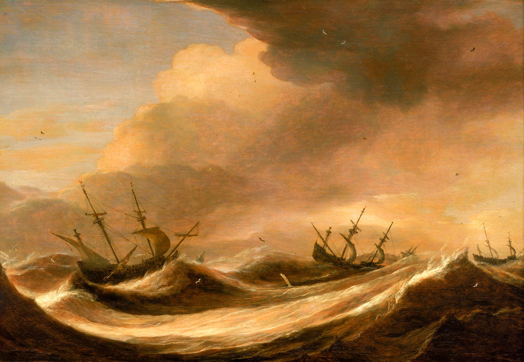 Detail of Ships in a heavy sea running before a storm by Pieter Mulier