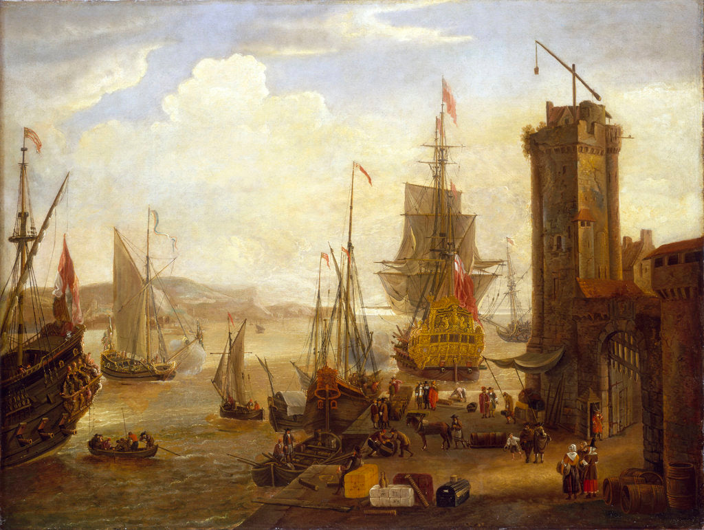 Detail of Dock scene at a British port by Jacob Knyff