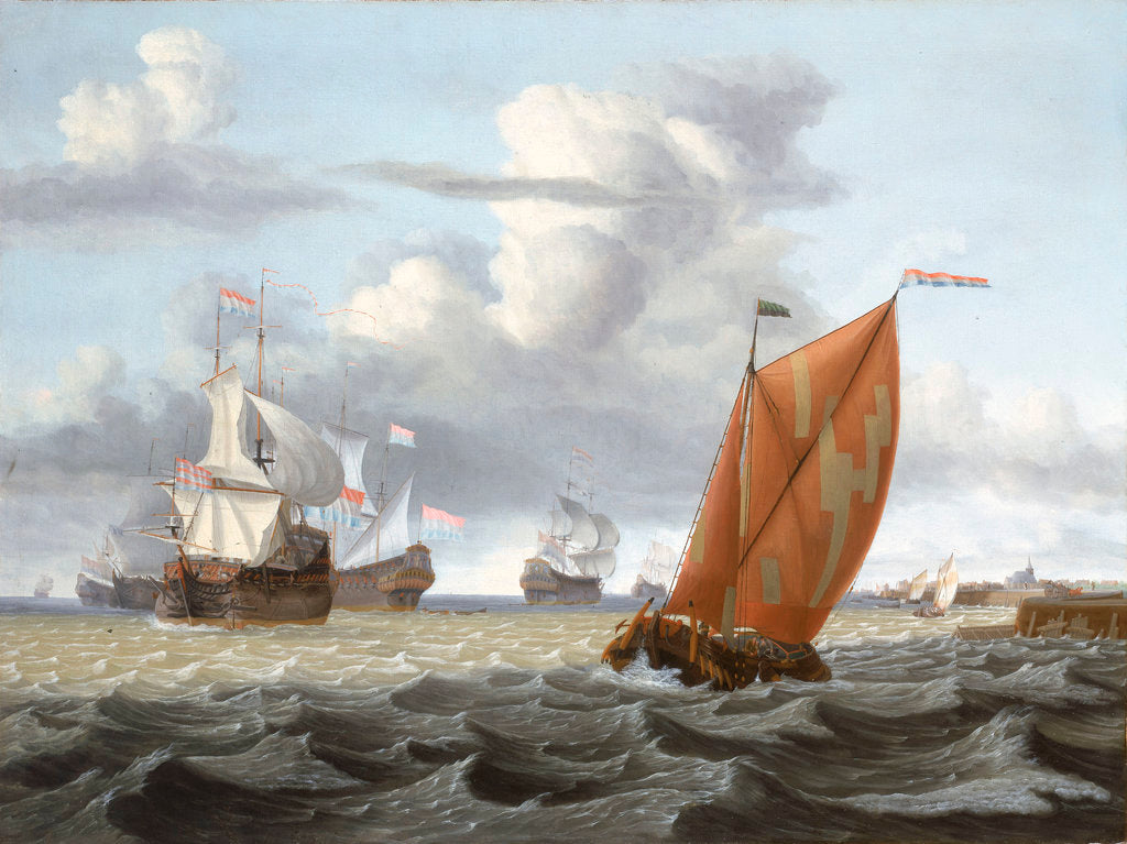 Detail of Shipping off a Dutch harbour by Gerrit Pompe