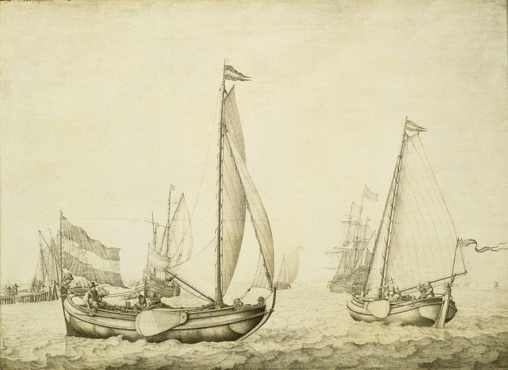 Detail of Two Dutch boeier yachts under sail by Willem van de Velde the Elder