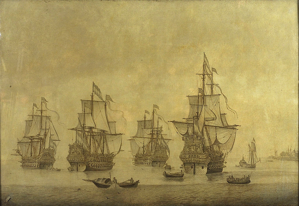 Detail of The 'Eendracht' with the 'Zeven Provincien' and other Dutch men-of-war by Cornelis Pietersz Mooy