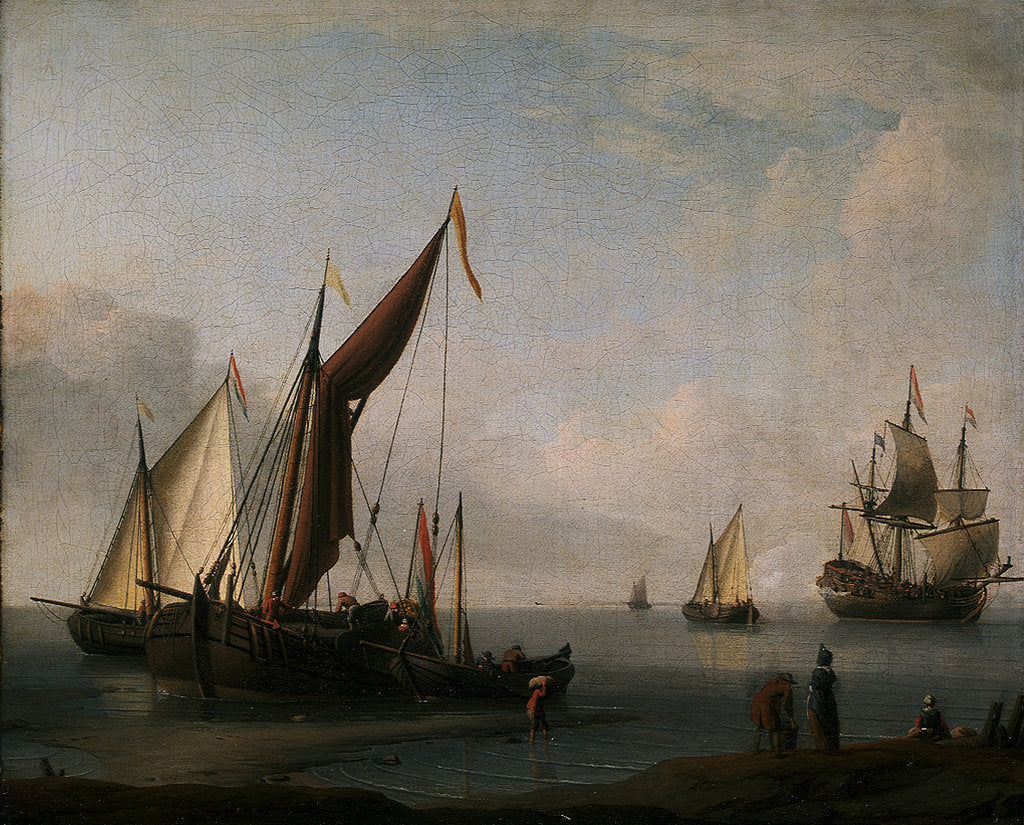 Detail of Dutch craft ashore by Willem Van de Velde the Younger