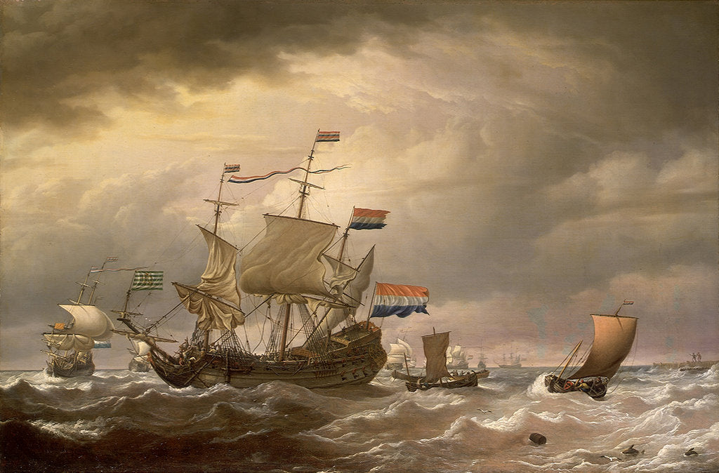 Detail of A Dutch flagship brought to in a fresh breeze by Willem Van de Velde the Younger