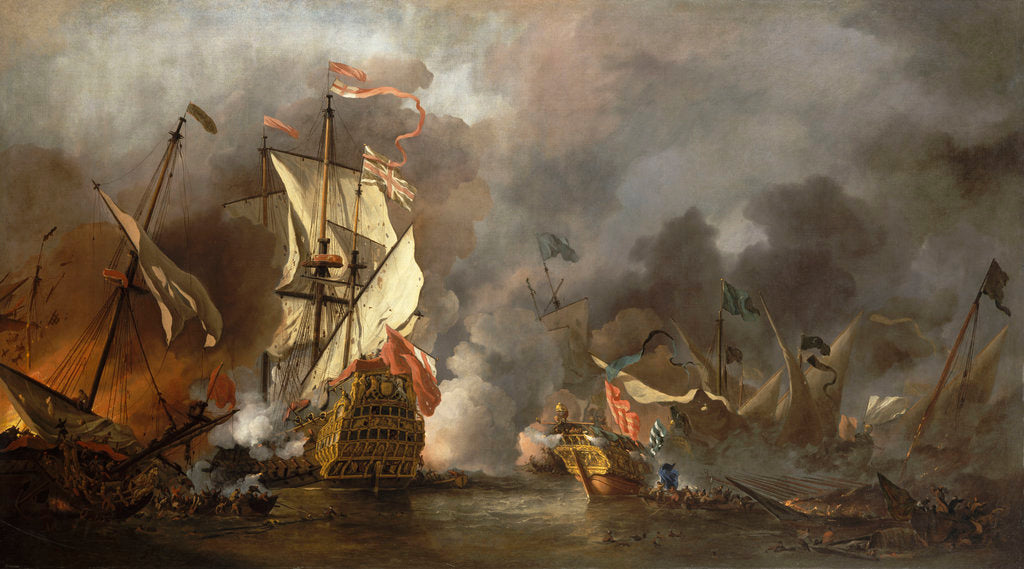 Detail of An English ship in action with Barbary pirates by Willem Van de Velde the Younger