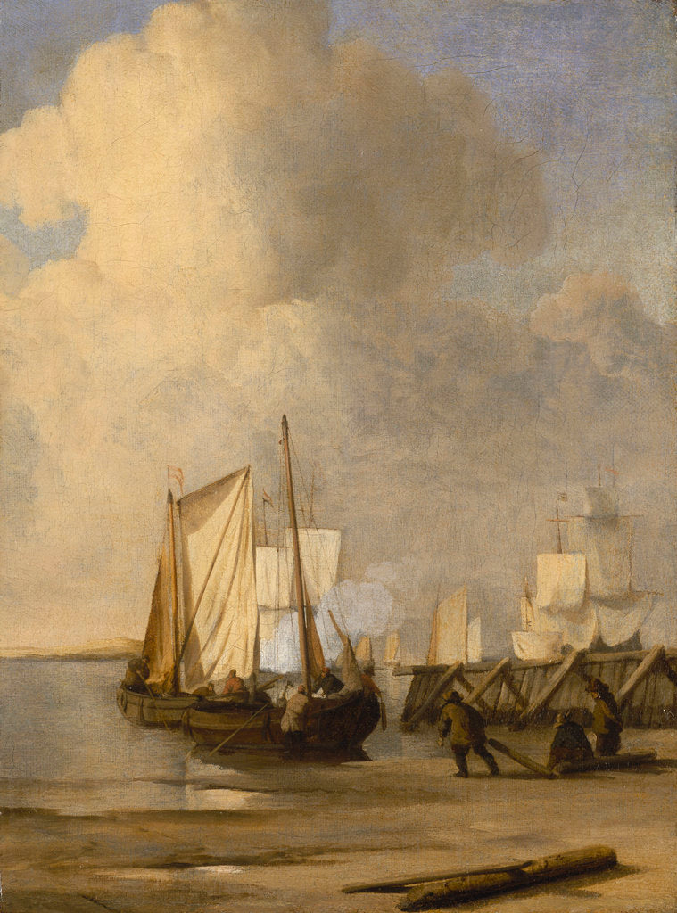 Detail of Calm: a kaag coming ashore by Willem Van de Velde the Younger
