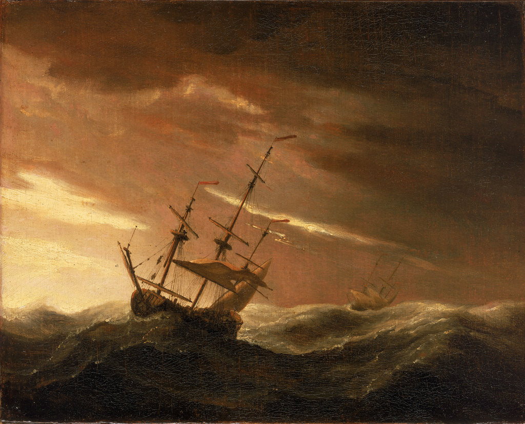 Detail of An English ship lying-to in a gale by Willem Van de Velde the Younger