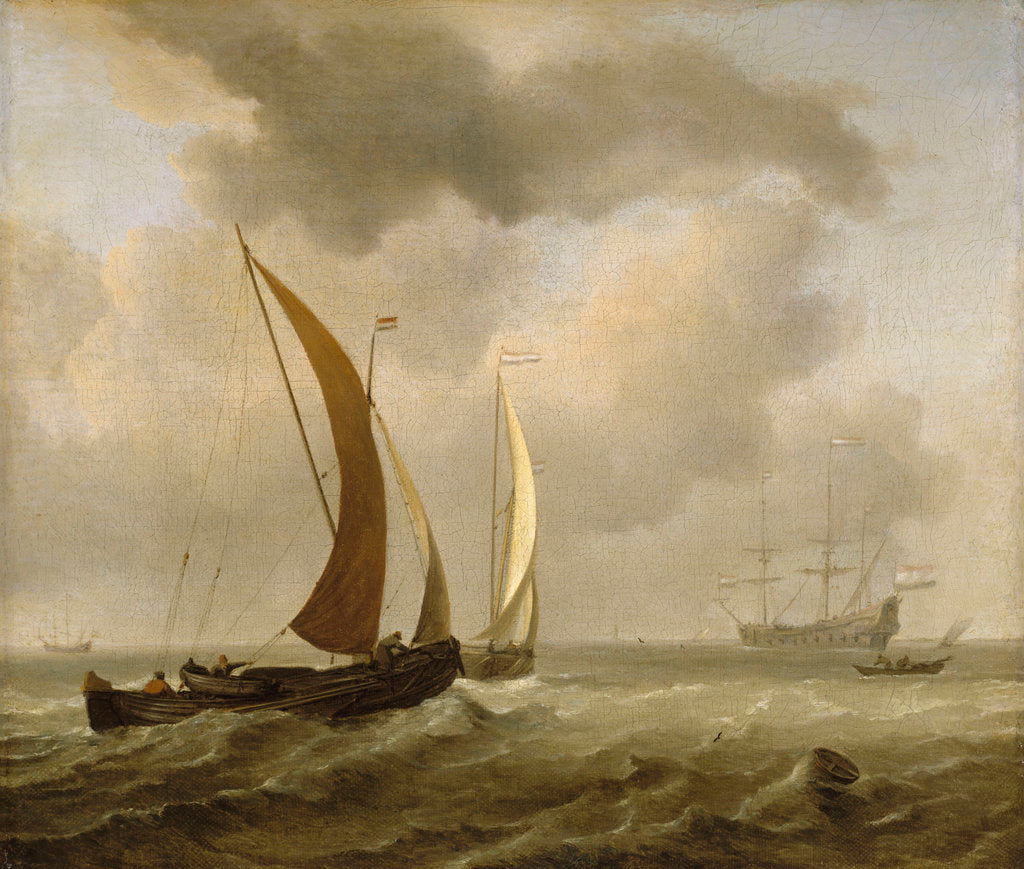 Detail of Two kaags at sea before a fresh breeze by Willem Van de Velde the Younger