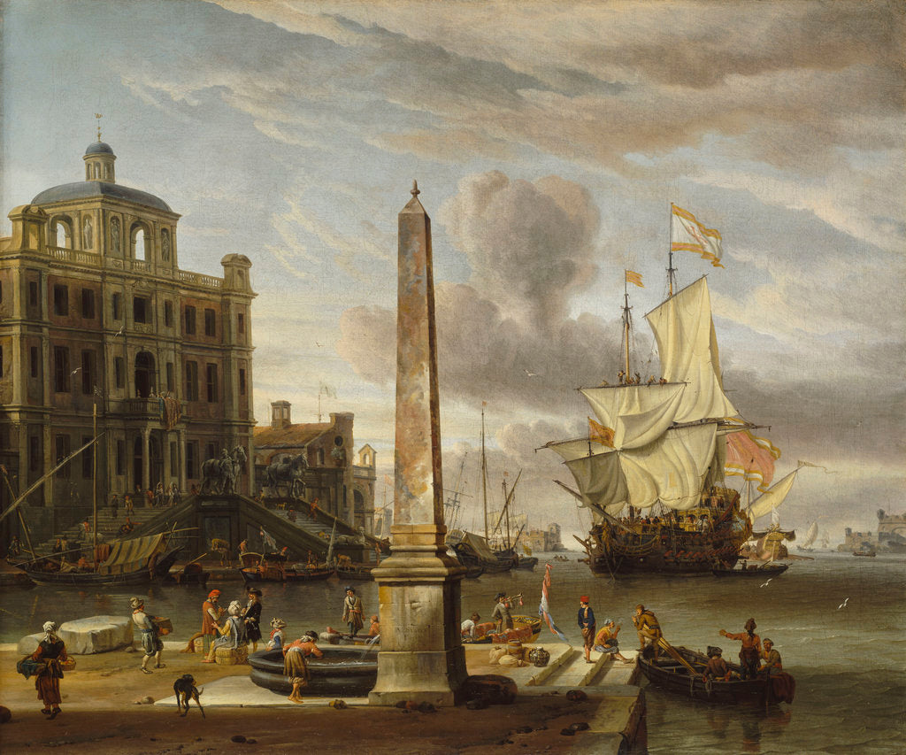 Detail of A Venetian pilgrim ship in an Italian port by Abraham Storck