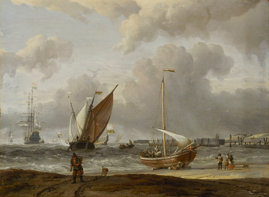 Detail of Fishing boats in a storm off the Dutch coast by Abraham Storck