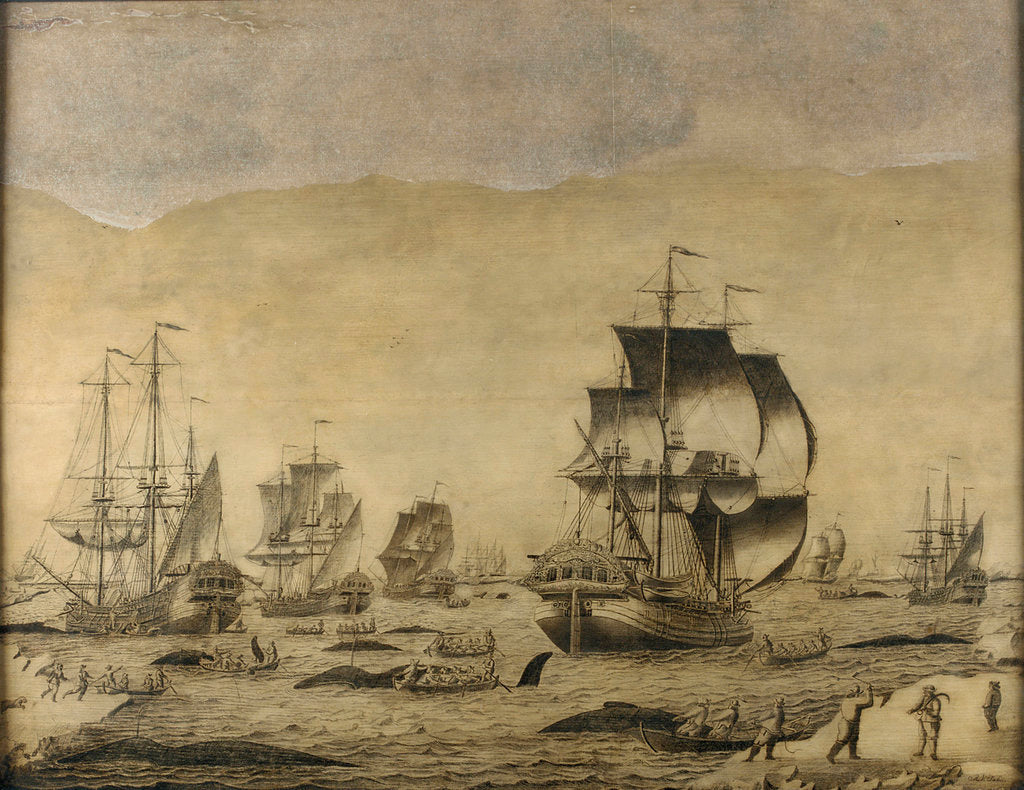 Detail of Dutch whalers in the ice by Roelof van Salm